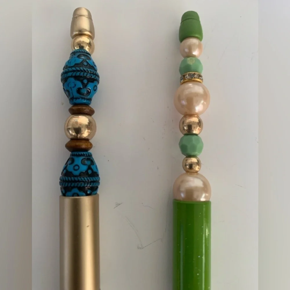 Hand crafted Beaded Pen, black ink with extra refillable ink. Set of 2 pens,